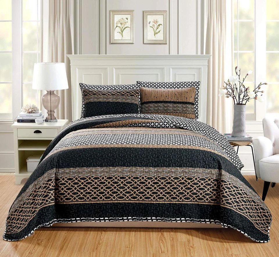 GrandLinen 3-Piece Fine Printed Oversize (115" X 95") Quilt Set Reversible Be... - Image 1 of 1