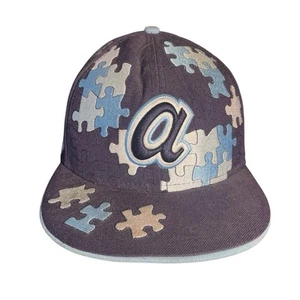 Atlanta Braves Mütze Herren 7 1/4 blau Puzzle New Era nicht verstellbar Wolle Vintage Y2K selten Kappe - Bild 1 von 8