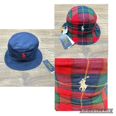 Polo Ralph Lauren Мужская двусторонняя клетку ведро шляпа темно-красный размер L/XL новый - Изображение 1 из 4