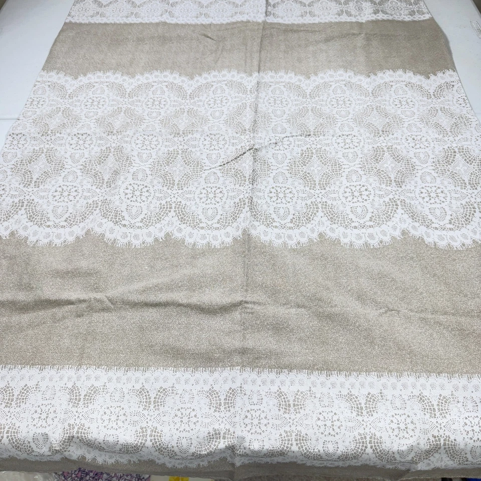 country living tablecloth 70x50 brown lace blend traditional - Image 1 of 4