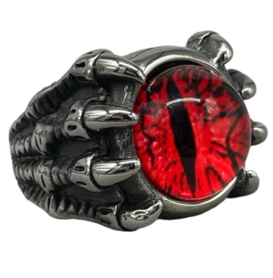 ANELLO UOMO COLORE ARGENTO OCCHIO DI TIGRE ROSSO MISURA 27 ACCIAIO+PACCO REGALO. - Immagine 1 di 4