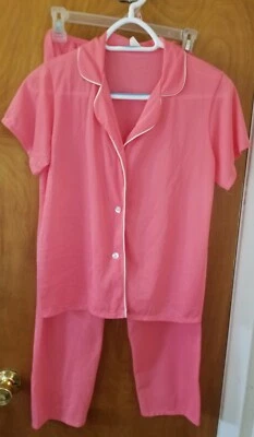 Pijama Vintage Años 60 XS Nylon Set 2 Piezas Rosa con Ribete Blanco Talla 32 Foto 1 de 4