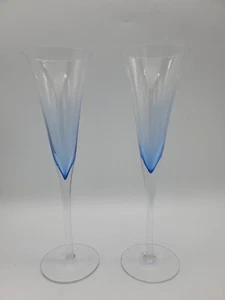 2 Krosno Poland Crate Barrel Rhapsody Blue Crystal Champagne Flute Glasses Glass - Picture 1 of 7