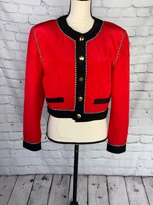 CITI Vintage 100% Silk Quilted Cropped Red Jacket & Black White Gold Buttons 10 - Image 1 of 4