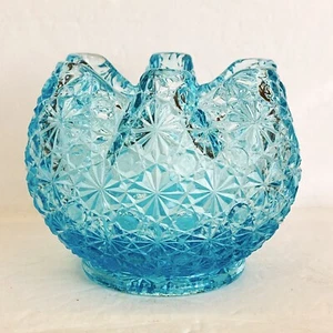 Vintage L. G. Wright Daisy and Button Crimped Blue Rose Bowl Aqua - Picture 1 of 5