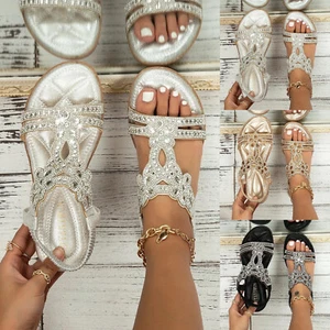 Sandals For Women Comfort With Elastic Ankle Strap Casual Bohemian Beach Shoes - Picture 1 of 33