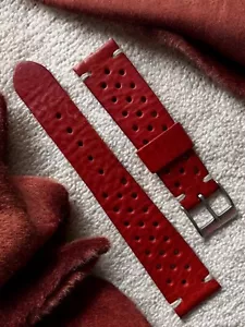 20 mm Racing Red Ferrari Leather Strap for vintage chrono watch sherpa graph gmt - Imagen 1 de 6