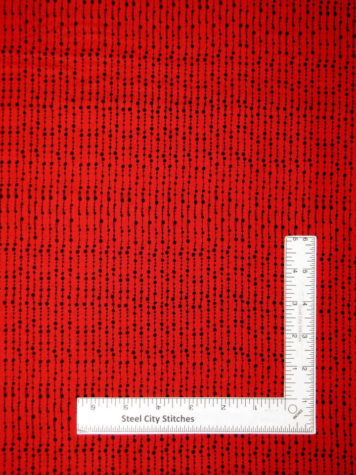 Christmas Holiday Black Dot Stripe on Red Fabric Cotton Loralie By The Yard - Image 1 of 1