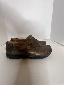 Clark’s Unstructured Leather Bronze Comfort Slip On Loafer Shoes Women’s Sz 8.5 - Picture 1 of 11