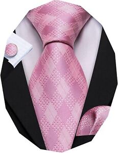 Barry.Wang Plaid Ties Check Mens Necktie Set with Handkerchief Cufflinks Classic