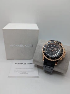 Michael Kors MK9055 Mens Black Band Rose Gold Case Chronograph Wristwatch - Picture 1 of 12