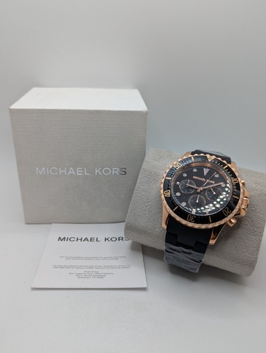 Orologio da polso cronografo Michael Kors MK9055 uomo cinturino nero cassa oro rosa