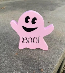 Halloween Ghost Pink Home Decor or Office Desk Decorations Boo Sign Tier Tray - Picture 1 of 4
