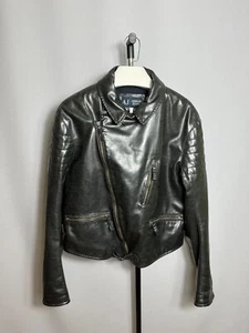 Armani Jeans PVC mens leather jacket black motorcycle Sz 34 (M) - Picture 1 of 12
