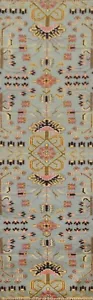 Geometric Heriz Serapi 10 ft. Runner Blue Rug Handmade Wool 10' 0" x 2' 8" - Picture 1 of 12