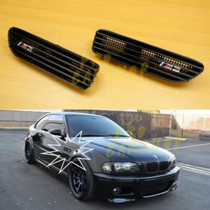 2001-2006 Fit BMW E46 M3 Gloss Black Side Fender Vent Air Cover w/ Sticker - Foto 1 di 5