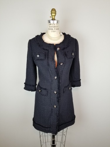 CHANEL Cappotto Tea F nero tweed stile classico lunghezza media maniche 3 4 donna taglia small
