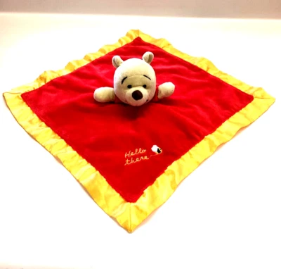DISNEY WINNIE THE POOH HELLO THERE SATIN TRIM BABY SECURITY BLANKET LOVEY TOY - Image 1 of 4