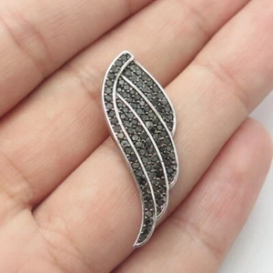 925 Sterling Silver Real Black Diamond Angel Wing Pendant - Picture 1 of 8
