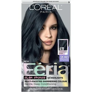 L'Oréal Paris Féria Glam Grunge Hair Color, 411 Dark Blue Brown - Picture 1 of 5