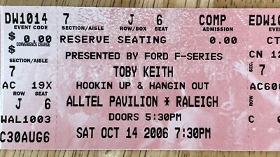 Toby Keith: Hookin Up & Hangin Out Tour :: Sat October 14, 2006 - Raleigh, NC  - Image 1 of 3