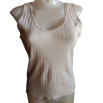 Camiseta sin mangas para mujer mediana vintage de punto acanalado ribete de encaje años 70 boho hippy verano Foto 1 de 4