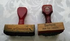 LOT OF 2 Vintage Office Rubber Stamp RED WOODEN HANDLES Sample  REMITTANCE DUE
