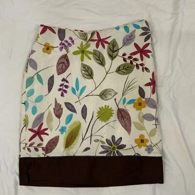 Falda Nicole Miller Seda Lino Marfil Estampado Floral Hoja Talla 10 Nueva Con Etiquetas Foto 1 de 4