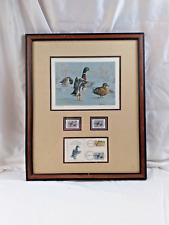 2002 Framed and Matted Hungarian Wildlife Habitat Duck Print and Stamps