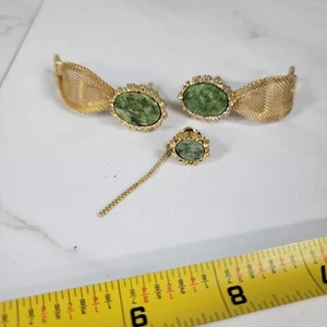 Gemelos de colección jade verde tono dorado corbata dañados - Imagen 1 de 8