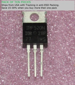 10 pz NUOVO IRF520 IRF520N transistor MOSFET alimentazione IR canale N TO-220 9A 100 V USA - Foto 1 di 2