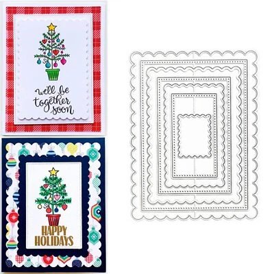 HINANA 7Pcs/Set Rectangle Frame Metal Die Cuts, Scallops Stitched Nesting Tag Backgroun