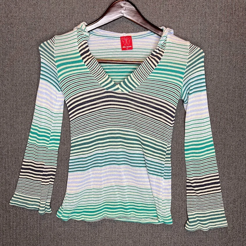 Sudadera con Capucha Ella Moss Para Mujer 10 Azul Verde Rayas Transpirable Retro Surf De Colección  Foto 1 de 4