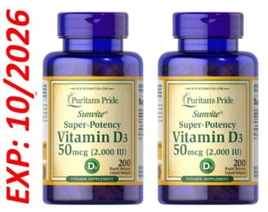 Vitamina D3 2000IU 2 X 200 pillole = 400 capsule molli forza massima MADE USA D 10/2026 - Foto 1 di 10