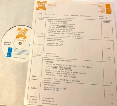 5/8/87 SOLID GOLD SCRAPBOOK RICK NELSON TRIBUTE, 4 RARE FAMILY INTERVIEWS, TUNES - Image 1 of 2