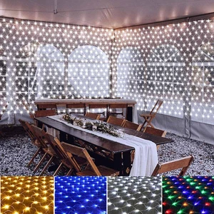 LED Net Mesh Curtain Light UK Plug Window Fairy String Lights Garden Christmas - Picture 1 of 24