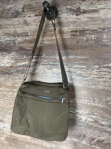 Baggallini Tan Brown Crossbody Travel Bag Blue Lining Adjustable Strap EUC - Picture 1 of 9