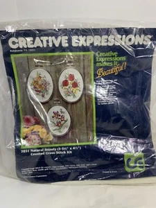 CREATIVE EXPRESSIONS Natural Beauty Cross Stitch Kit 3 Pc Flowers 7051 Frames - Picture 1 of 9