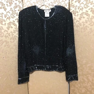 Papell Boutique Vintage Black Blue Beaded 2000 Millennium Jacket Size XL - Picture 1 of 8