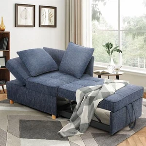 Convertible Sleeper Sofa Bed Linen Fabric Loveseat Pull Out with 2 Throw Pillow - Picture 1 of 152