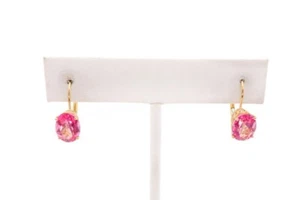 14k Yellow Gold Pink Sapphire Dangle Earrings - Picture 1 of 8