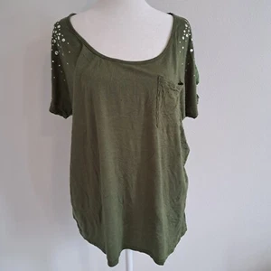 0436 - Deb 2X Green Blouse Top w Lace Back & Metallic Detailing on the Shoulders - Picture 1 of 14