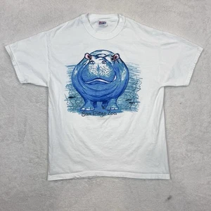 San Diego Zoo Art T Shirt Hippo Front And Back Graphic Large Hanes Beefy T - Picture 1 of 6