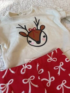 Cat And Jack 0-3 Months Infant Reindeer Shirt And Bow Pants - Picture 1 of 4