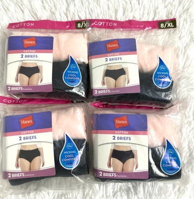 8 Bragas Hanes Calzoncillos Talla XL 4 Paquetes Rosa Negro Fresco Comodidad 100% Algodón Foto 1 de 4