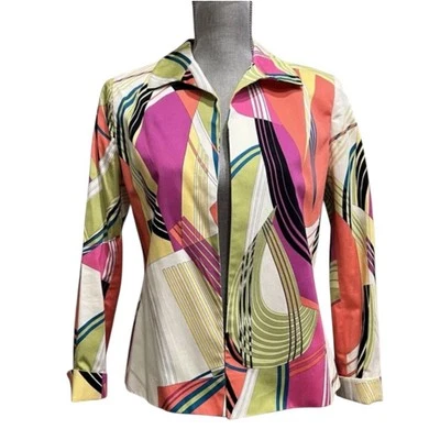 Liz Claiborne STUDIO Jacket Cardigan PM Striped Abstract Artsy Geometric Indie M - Image 1 of 4