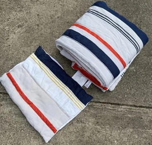 Pottery Barn Teen Wyatt Stripe Quilt And Sham Set Navy Gray Orange Twin - Picture 1 of 16