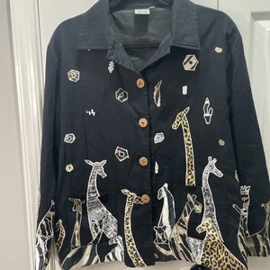 Parsley & Sage Animal Embroidered Jacket With Wood Buttons Size Medium - Picture 1 of 9