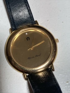 Vintage E Aigner Herrenuhr goldfarben mit Lederband funktioniert mit neuer Batterie - Bild 1 von 8