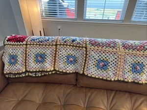Manta afgana cuadrada hecha por abuela de colección sofá manta boho ganchillo - Imagen 1 de 8